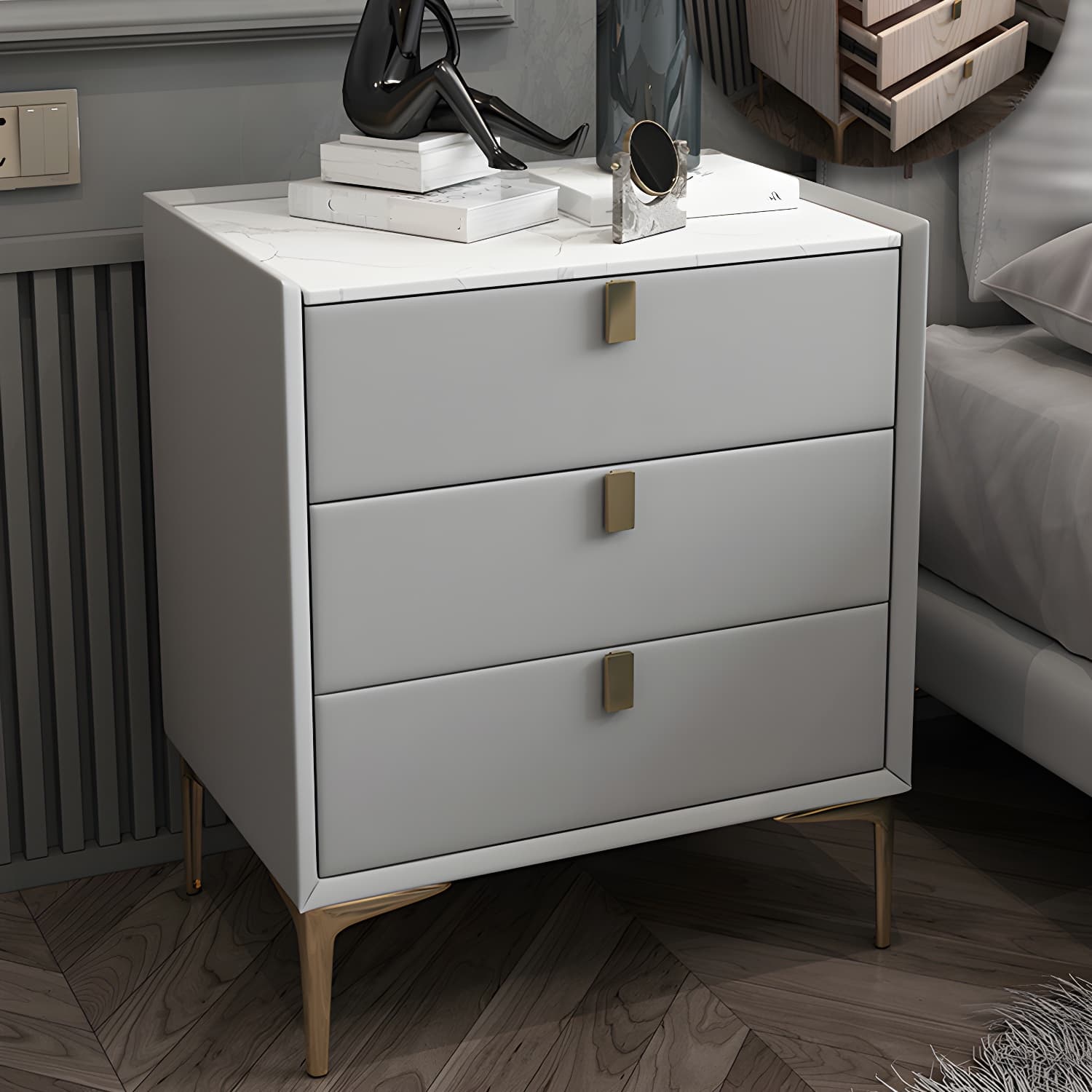 Solid Wood Drawer Storage Night Table 2 Drawer Modern Bed Nightstand thumbnail 14