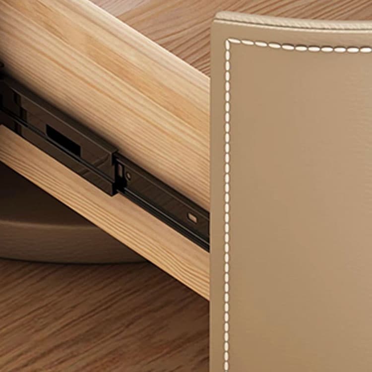 Chic Modern Round Nightstand with Light Wood Tone Faux Leather and Numerate Two Drawer Storage thumbnail 18