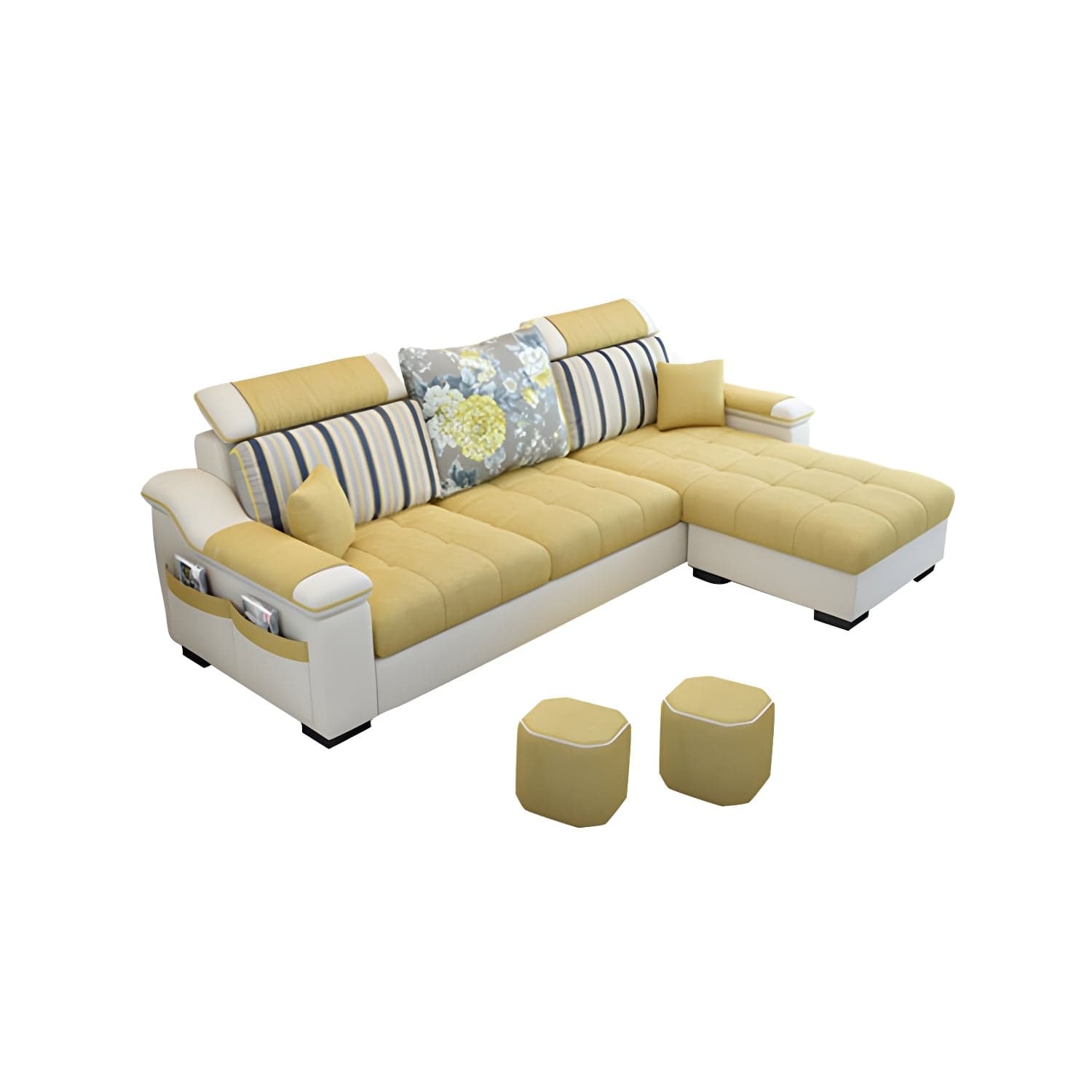 Modern Reversible Straight Sectional Sofa with Ottoman in Linen Upholstery, Sloped Arms thumbnail 10