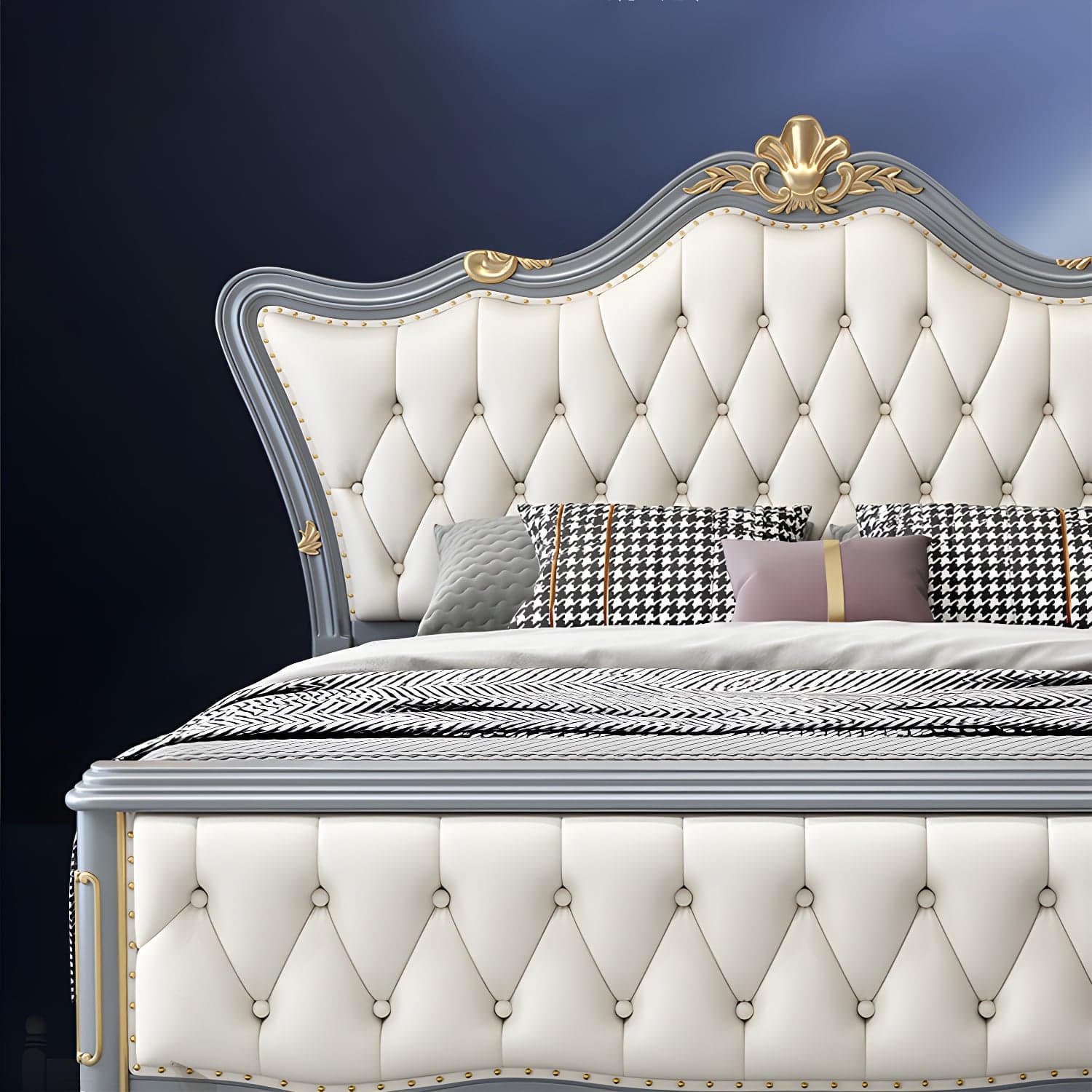 84.65 inch Wide Glam Bed Frame Rubberwood Solid Color Standard Bed with Headboard thumbnail 13