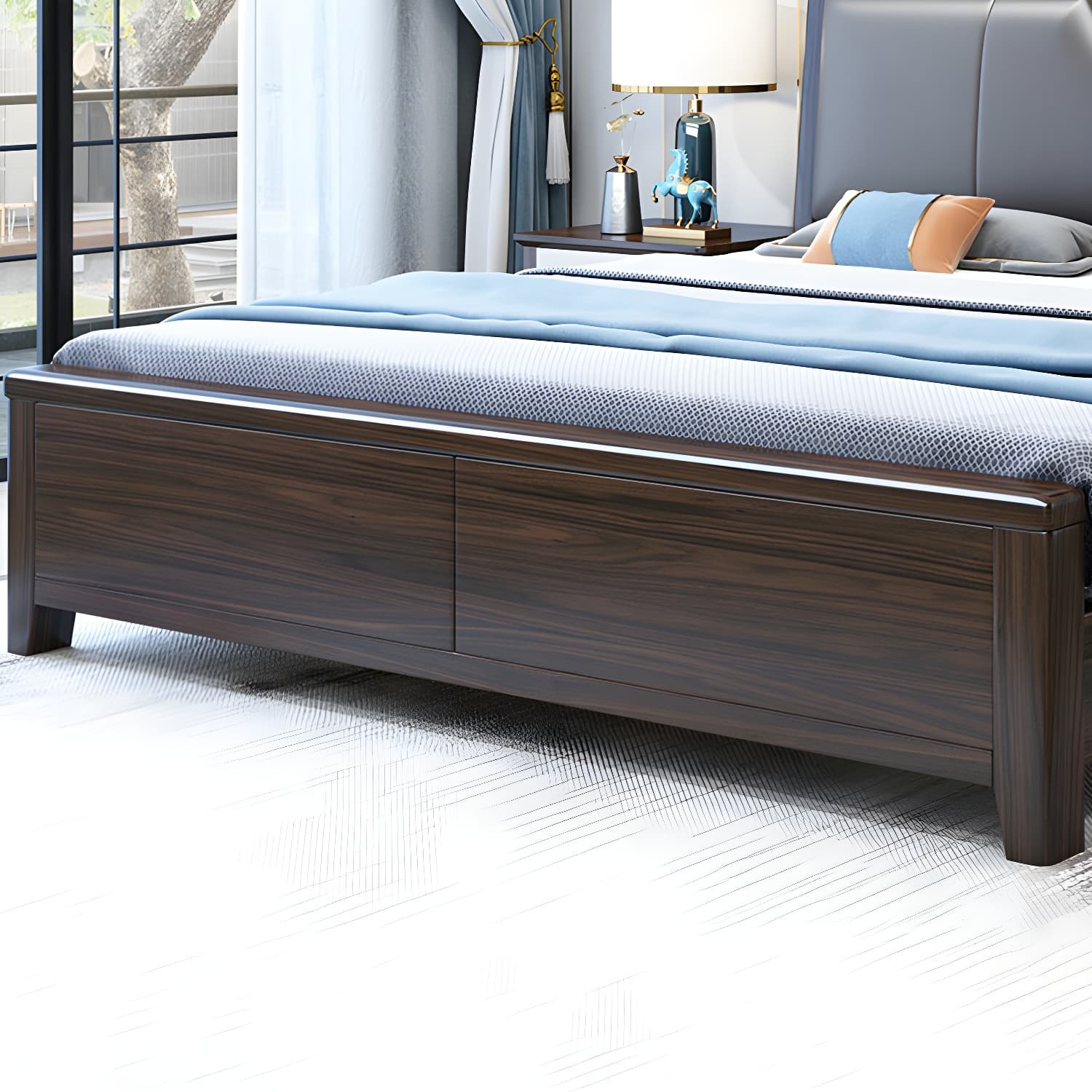 Brown Upholstery Wood Bed with Headboard – Modern Style, Full Assembly Needed thumbnail 8