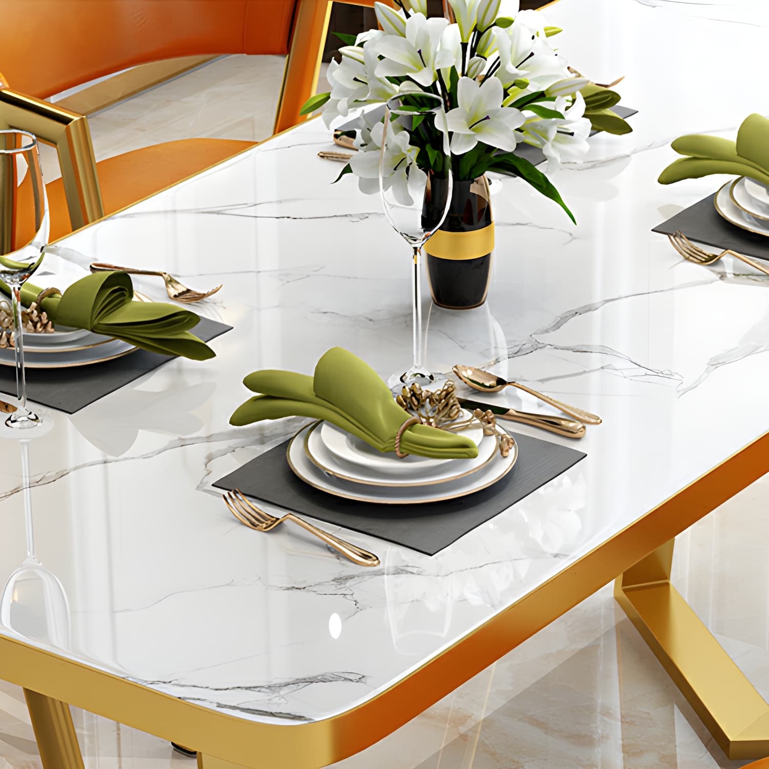 Glam White Wood Dining Set with Upholstered Chairs - 5 Piece Set thumbnail 11