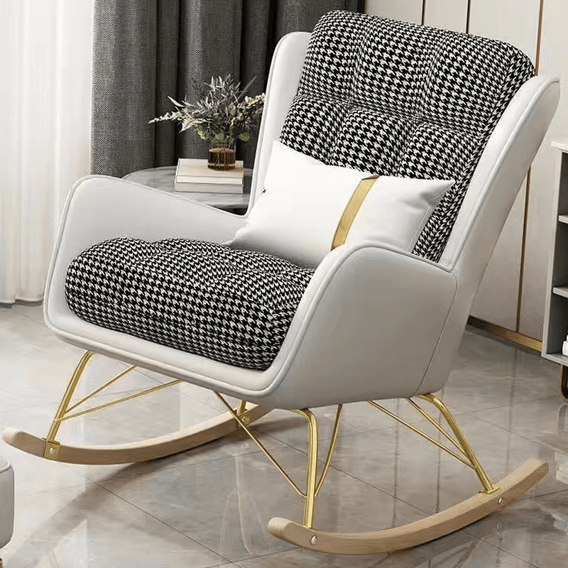 2 Piece Set Simplistic Lime Green/Auburn/Apricot Color Scratch-defiant Upholstered Rocking Accent Chair with Track Arm & Footstool thumbnail 1