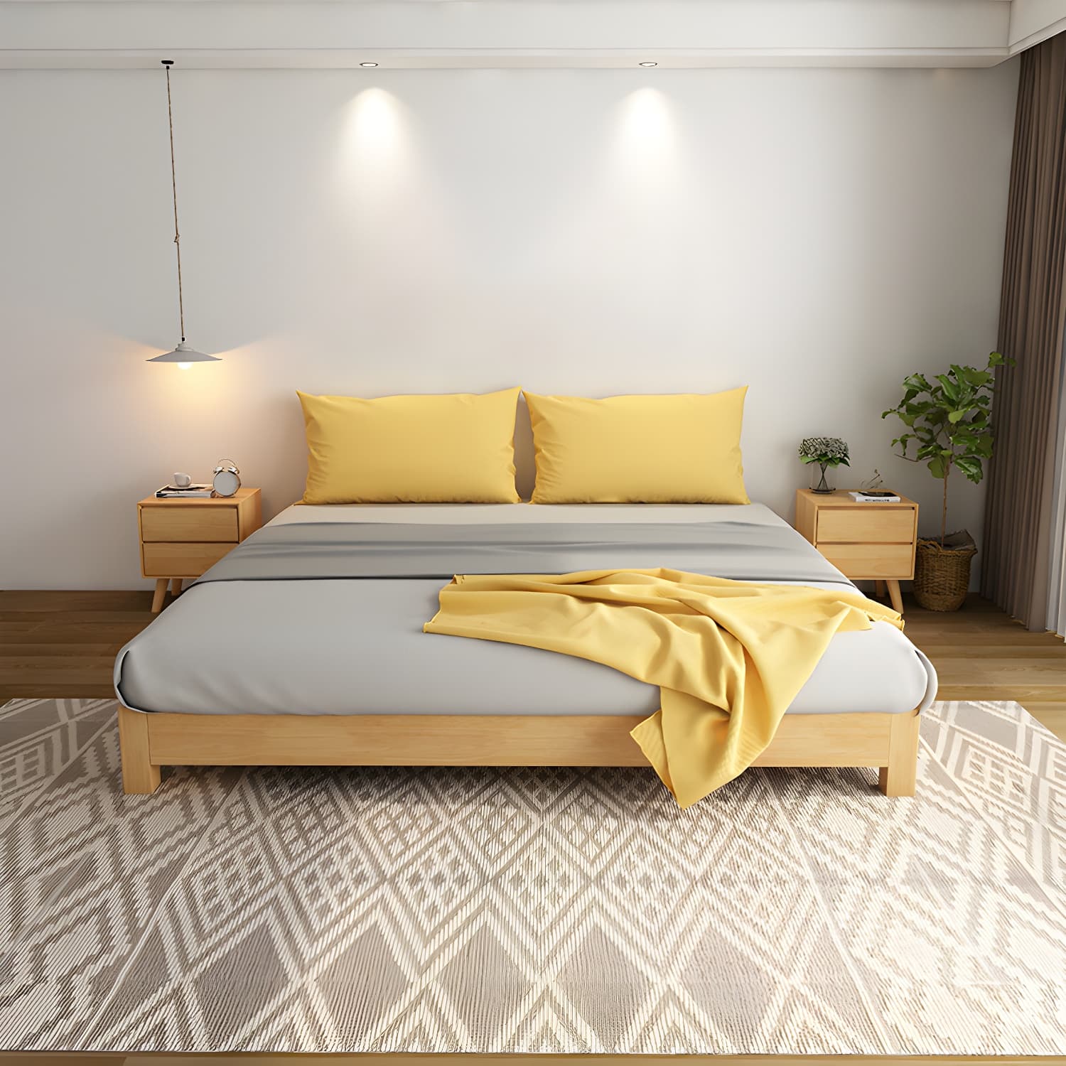 Scandinavian Solid Wood Platform Bed 9.8" H Bed Frame with Mattress thumbnail 5