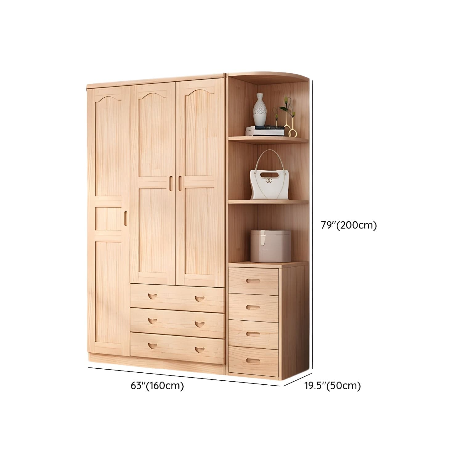 Scandinavian Natural Wood Wardrobe Armoire - 50cm Width - Drawers Included - image 24