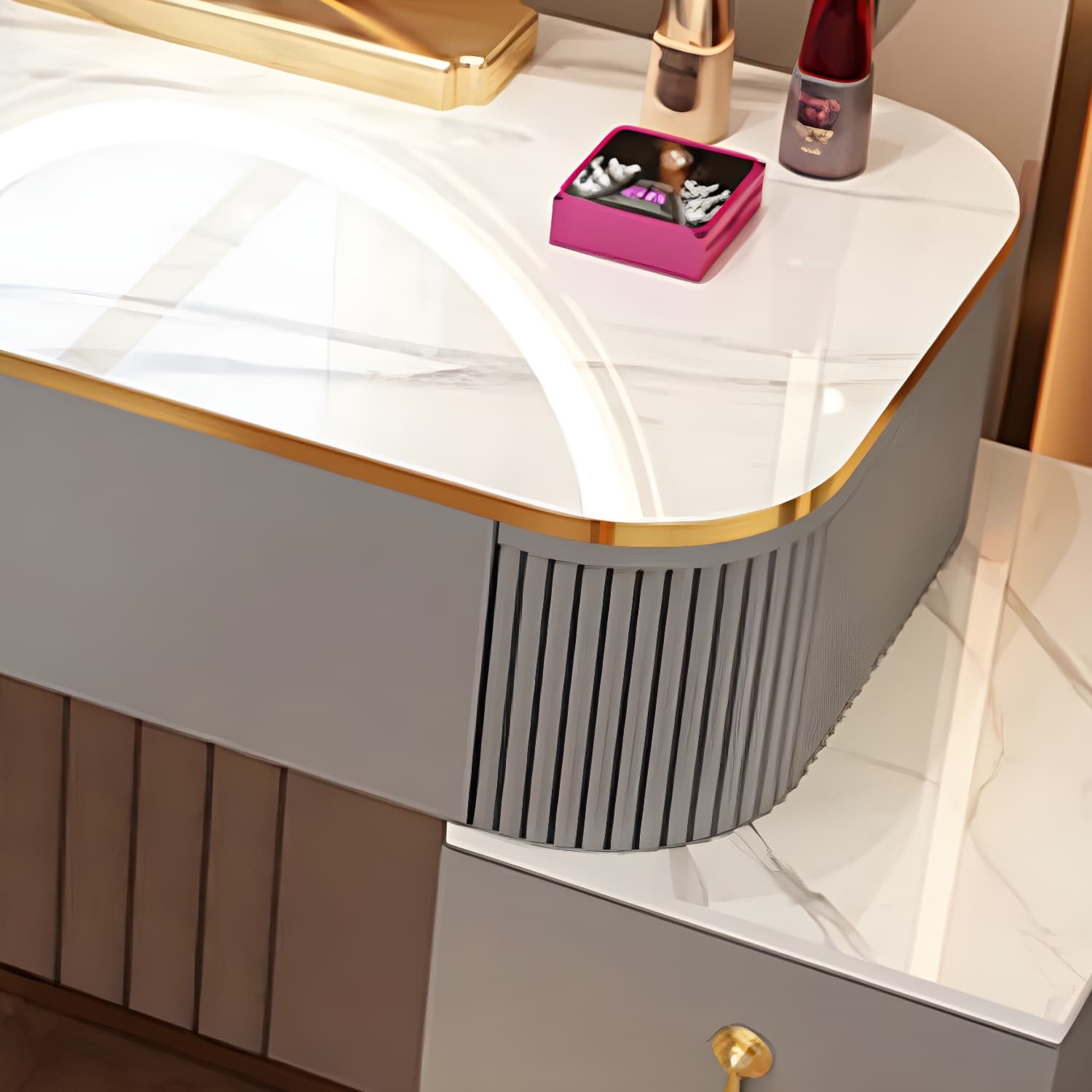 Removable Makeup Counter Bedroom Vanity Dressing Table with Lighted Mirror thumbnail 11