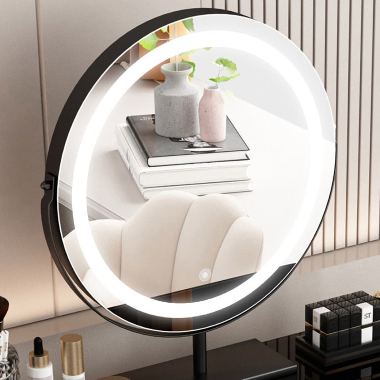 Glass Top Makeup Vanity Desk Lighted Mirror Makeup Vanity Set thumbnail 10