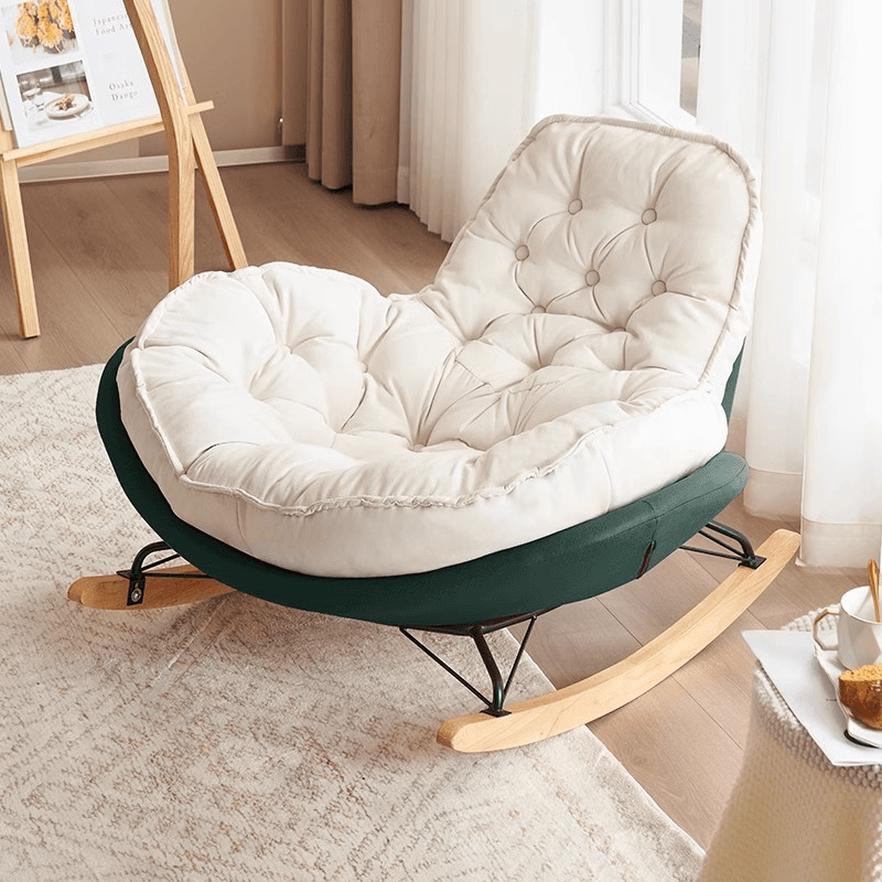 Modish Rocking Couch Chair with Spindle Back, Flannel Upholstery, Padded Design, Rear Support, and Stationary Base thumbnail 2