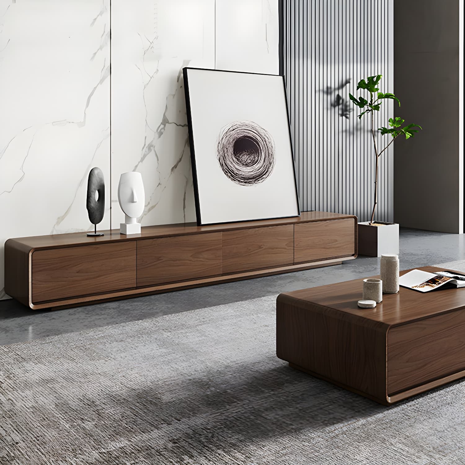 Nordic TV Cabinet Walnut Living Room Furniture Small Family TV Stand Console thumbnail 4