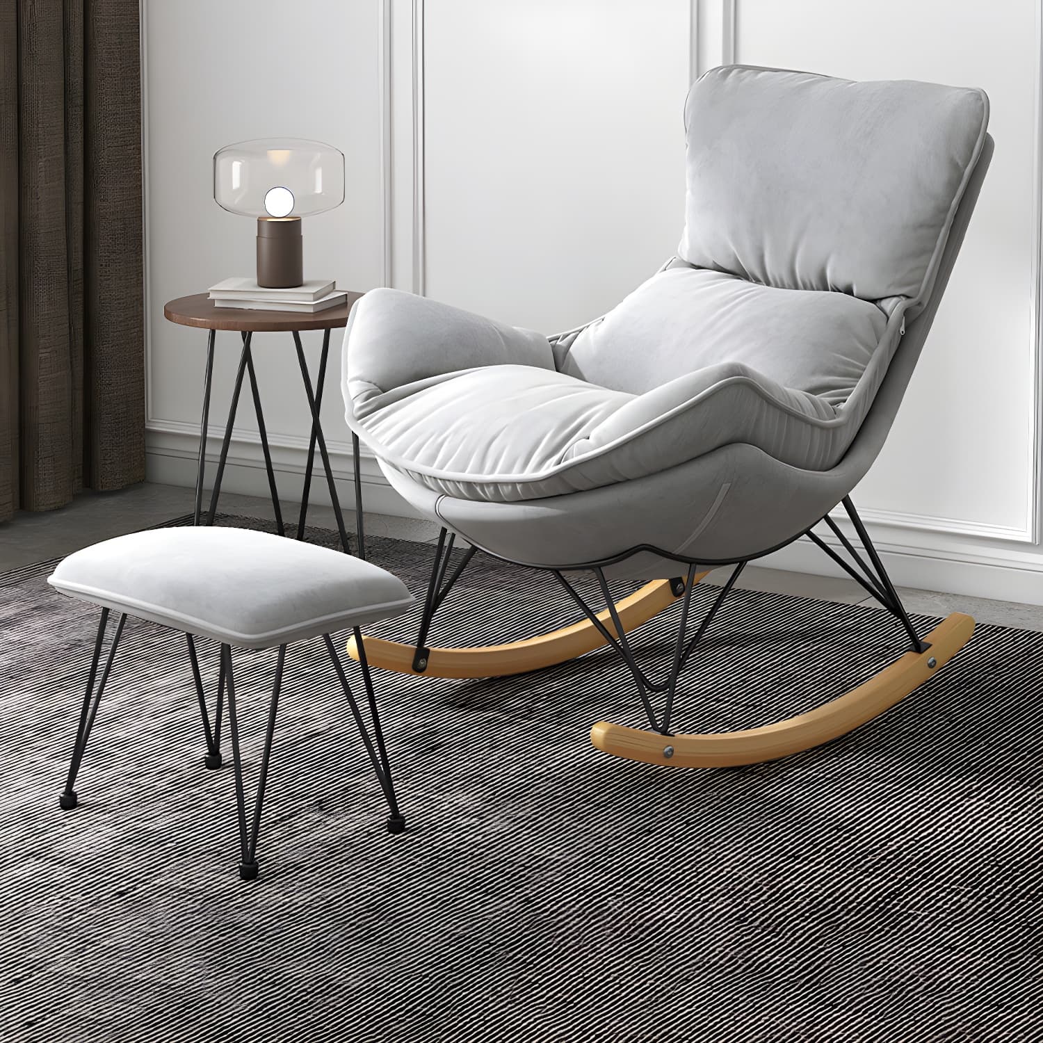 Solid Wood Rocking Chair Contemporary Rocker Chair with Padded Seat thumbnail 18