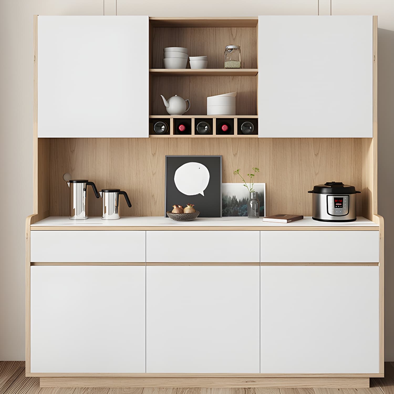 Five Doors Three Drawers Sideboard Glam Buffet Server for Living Room thumbnail 11