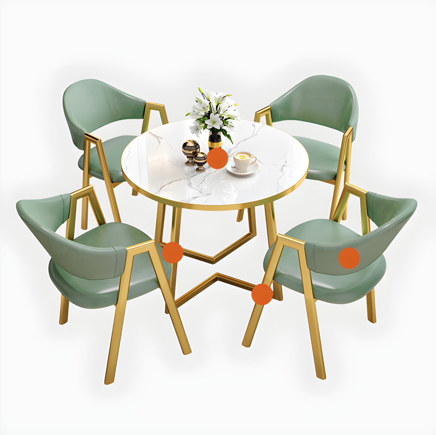 Round Standard Laminated Faux Marble Dining Set with Gold Metallic Legs for Dining Furniture thumbnail 8