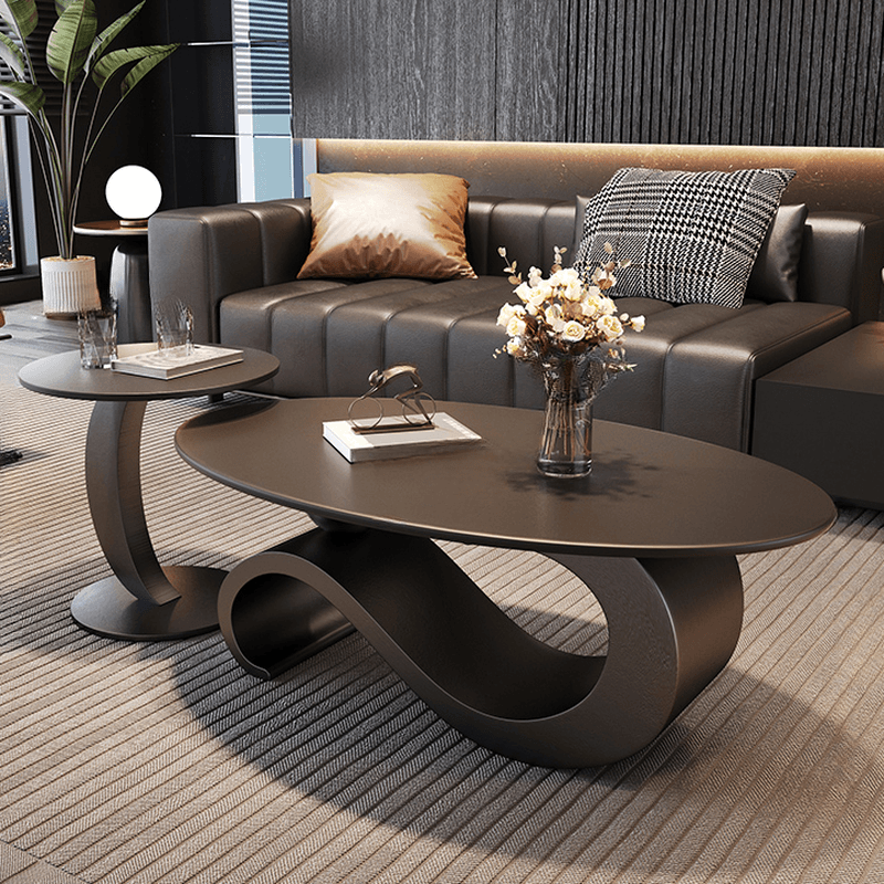 Minimalist Elliptical Rock Nesting Accent Table with Abstract Base thumbnail 6
