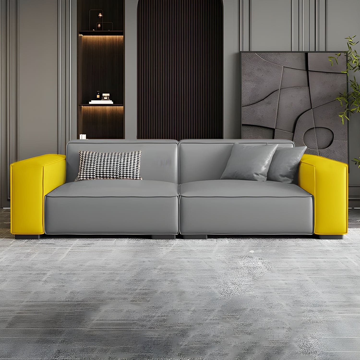 Extra Long Modern Wood Sofa with Stain Resistant Fabric and Seat for 5 People thumbnail 11