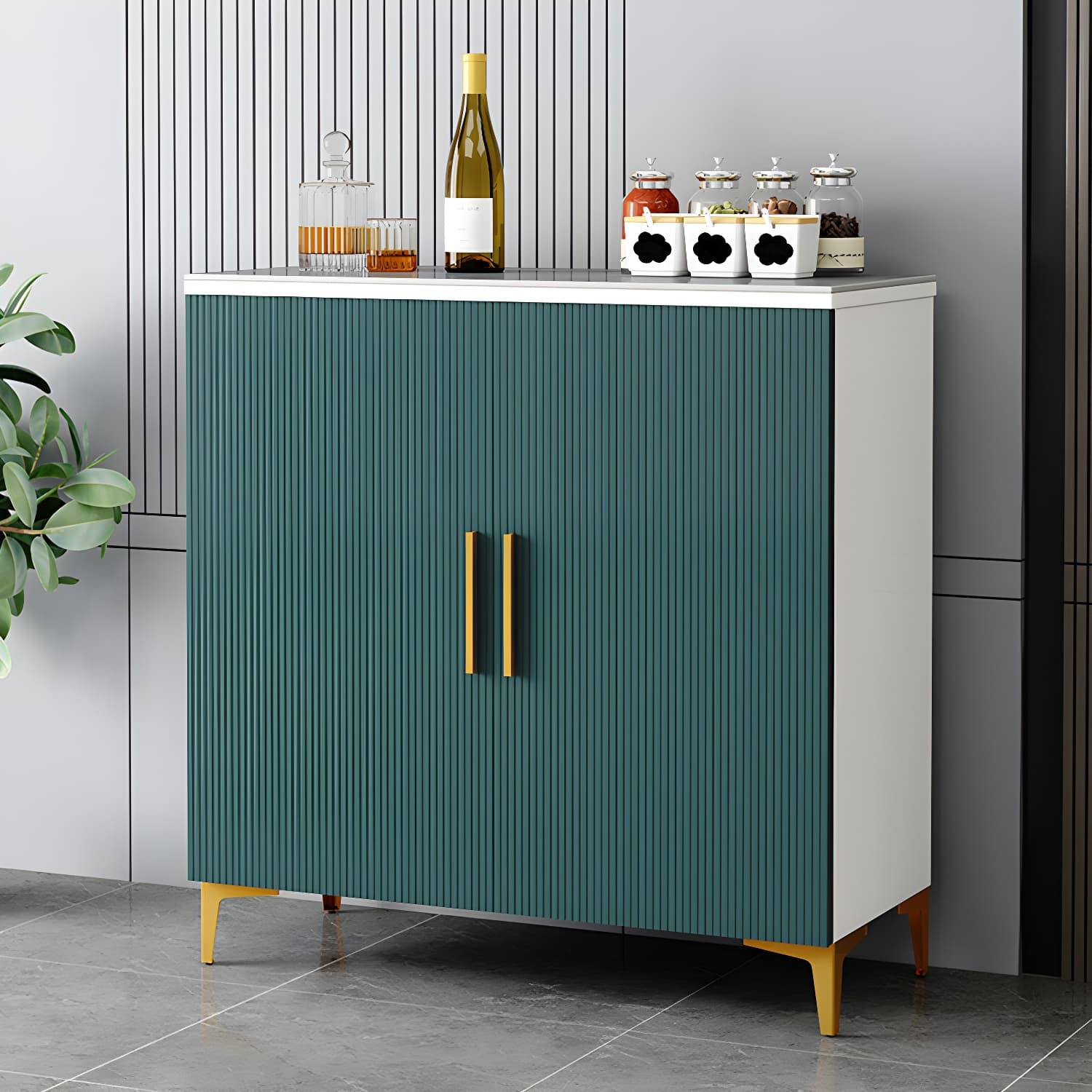 Wood Sideboard/Credenza 35 Inches Wide Glam Style, No Drawers, 2-Door Cabinet