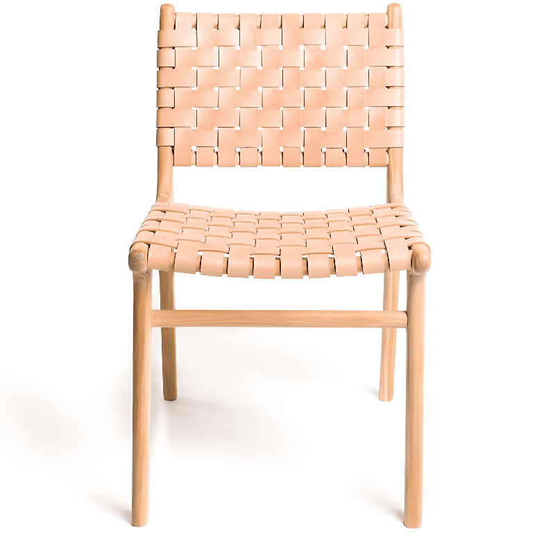 Modish Stable Genuine Leather/Rope/Faux Leather Woven Side Chair with Wood Framed Open Back and Natural Finish/Brown Base thumbnail 12
