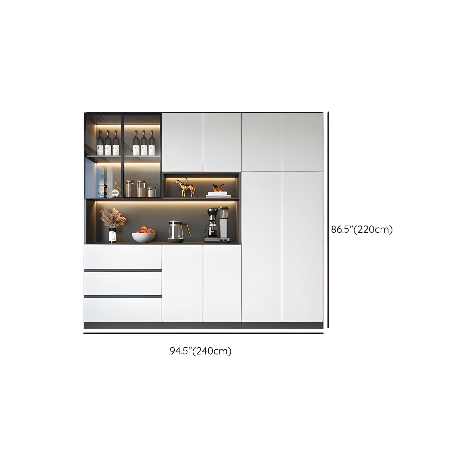 Modern Glass Adjustable Shelving Doors Wood Sideboard Cabinet with Cabinets and Drawers thumbnail 19