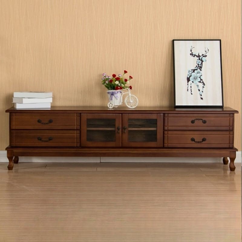 2 Tiers & 2-Door Rectangle Matte Solid Wood+Manufactured Wood Adjustable Shelf TV Stand for Living Room thumbnail 4