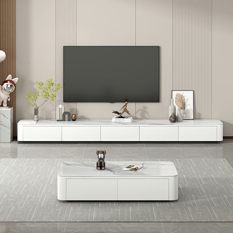 Stone Low TV Stand with Soft-close Drawers and Cable Management thumbnail 4