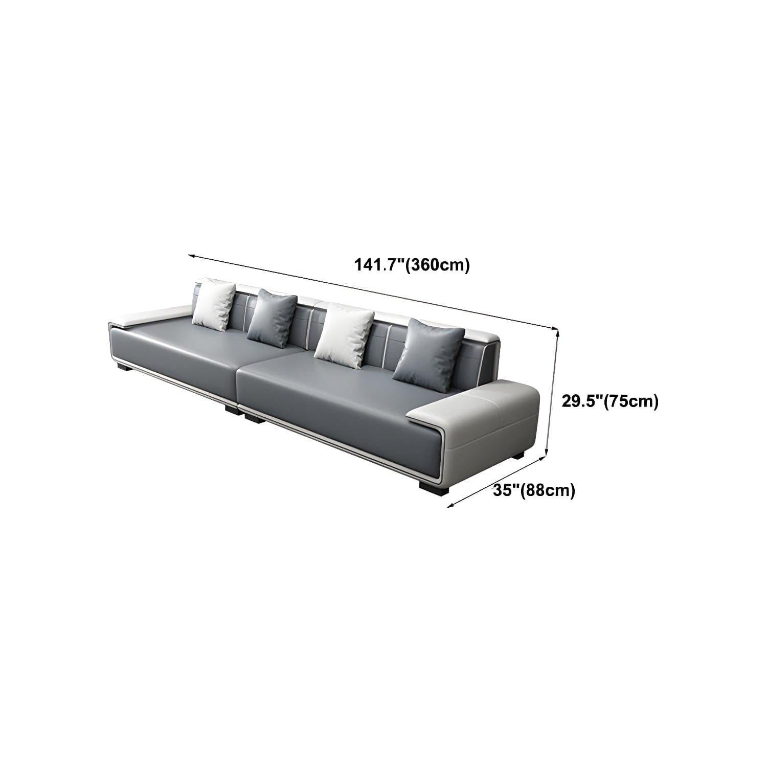Faux Leather Sofa & Chaise with Pillows Modern U Sofa in Gray - 29.53" H thumbnail 24