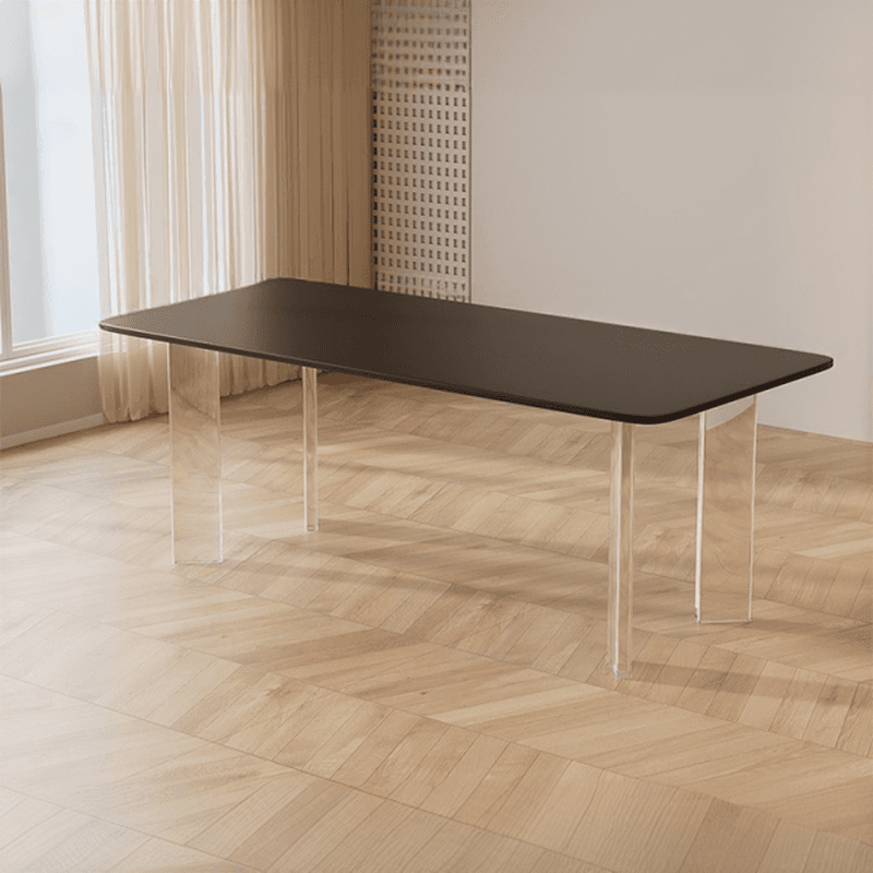 Minimalist Rectangular Slate Stone Dining Table Set with 4 Legs and Padded Chair Back thumbnail 1