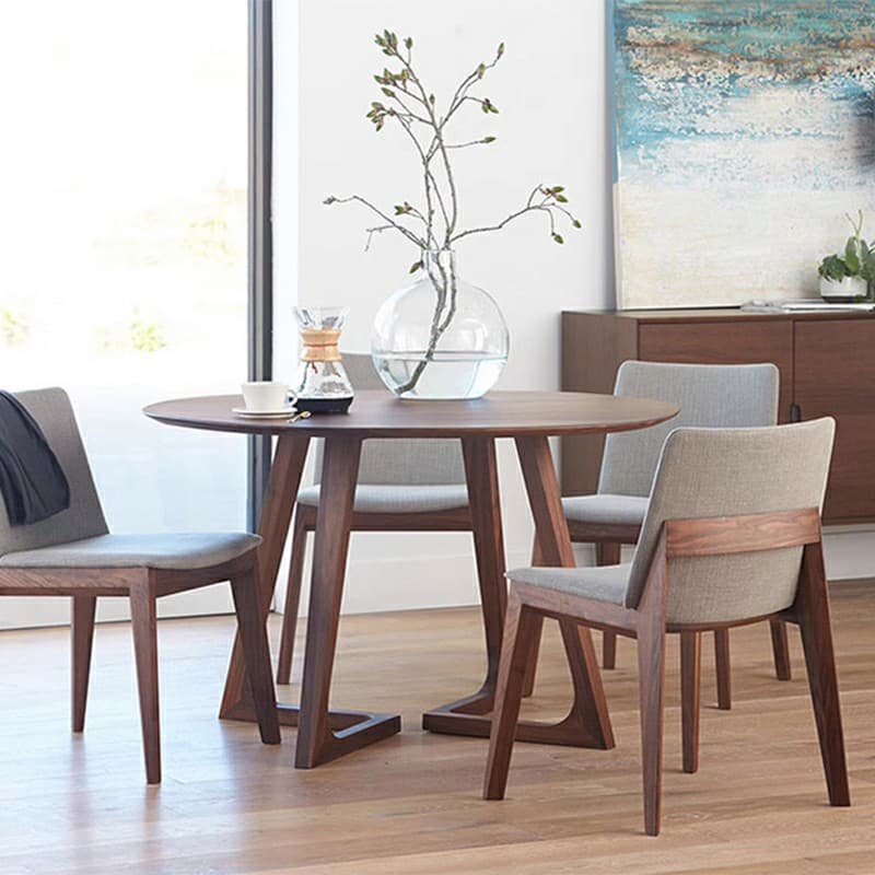 Scandinavian Brown Round Wood Dining Table with Double Pedestal Base thumbnail 3