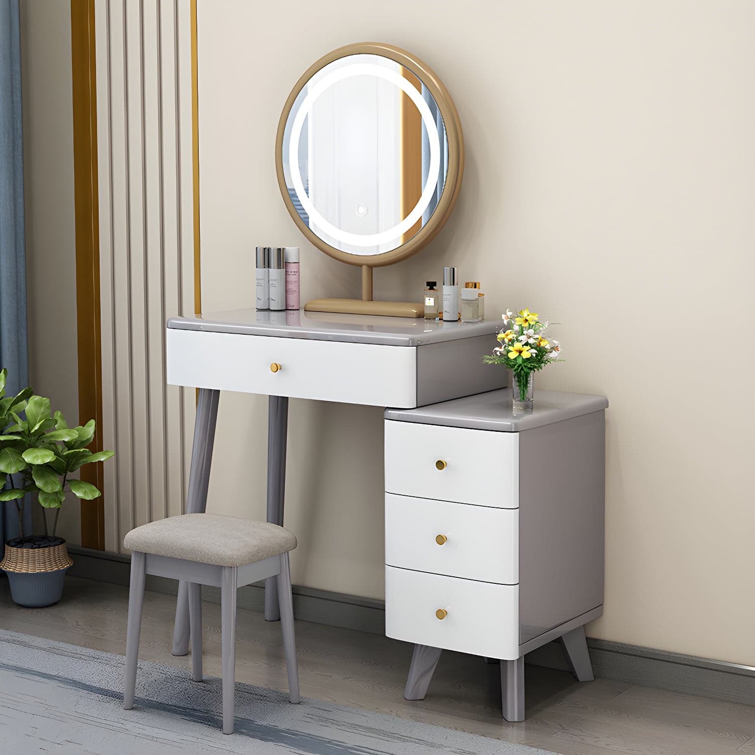 Solid Wood Makeup Vanity Desk Modern Makeup Vanity Desk Table with 4 Drawers thumbnail 1