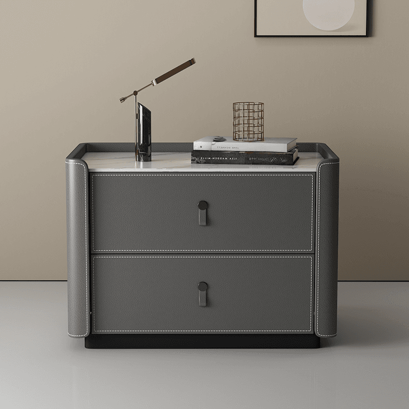Modish 2 Tiers Drawer Storage Bedside Table with Stone Countertop thumbnail 4
