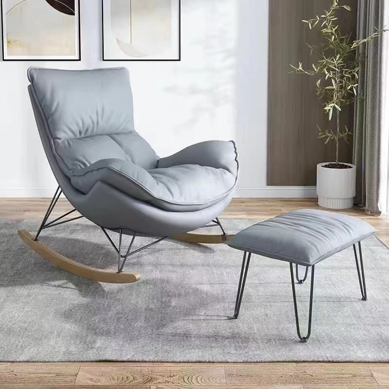 2-piece Stain Resistant Padded Rocking Accent Chair in Apricot Color with Footstool and Lumber Base in a Simple Style thumbnail 12