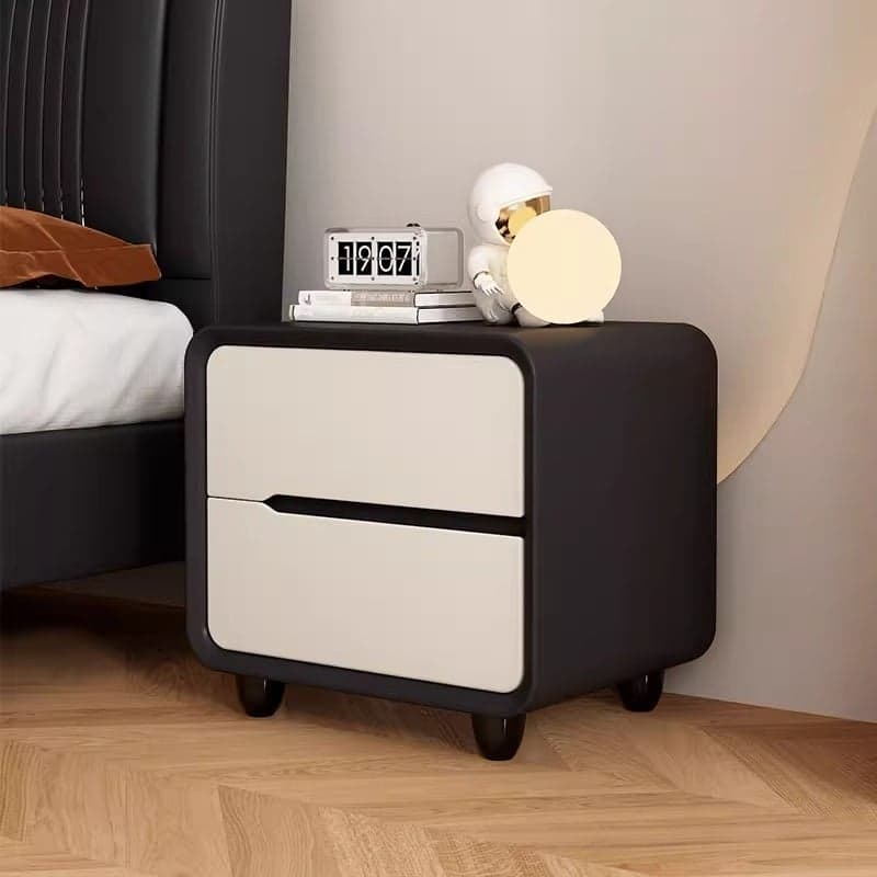 Organic Modern 2 Tiers Nightstand With Drawer Organization Featuring Pleather Countertop thumbnail 2