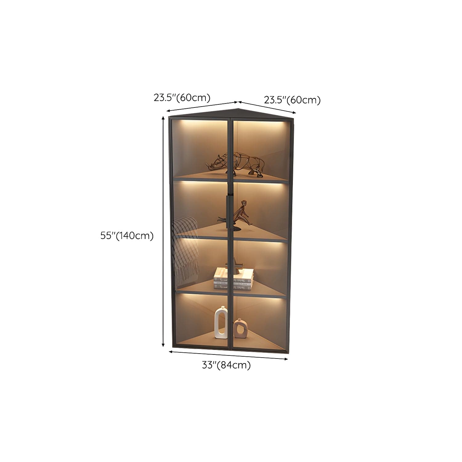 Corner Modern Accent Cabinet with Black Metal Base and Glass Doors, Black Wood Counter Top thumbnail 29