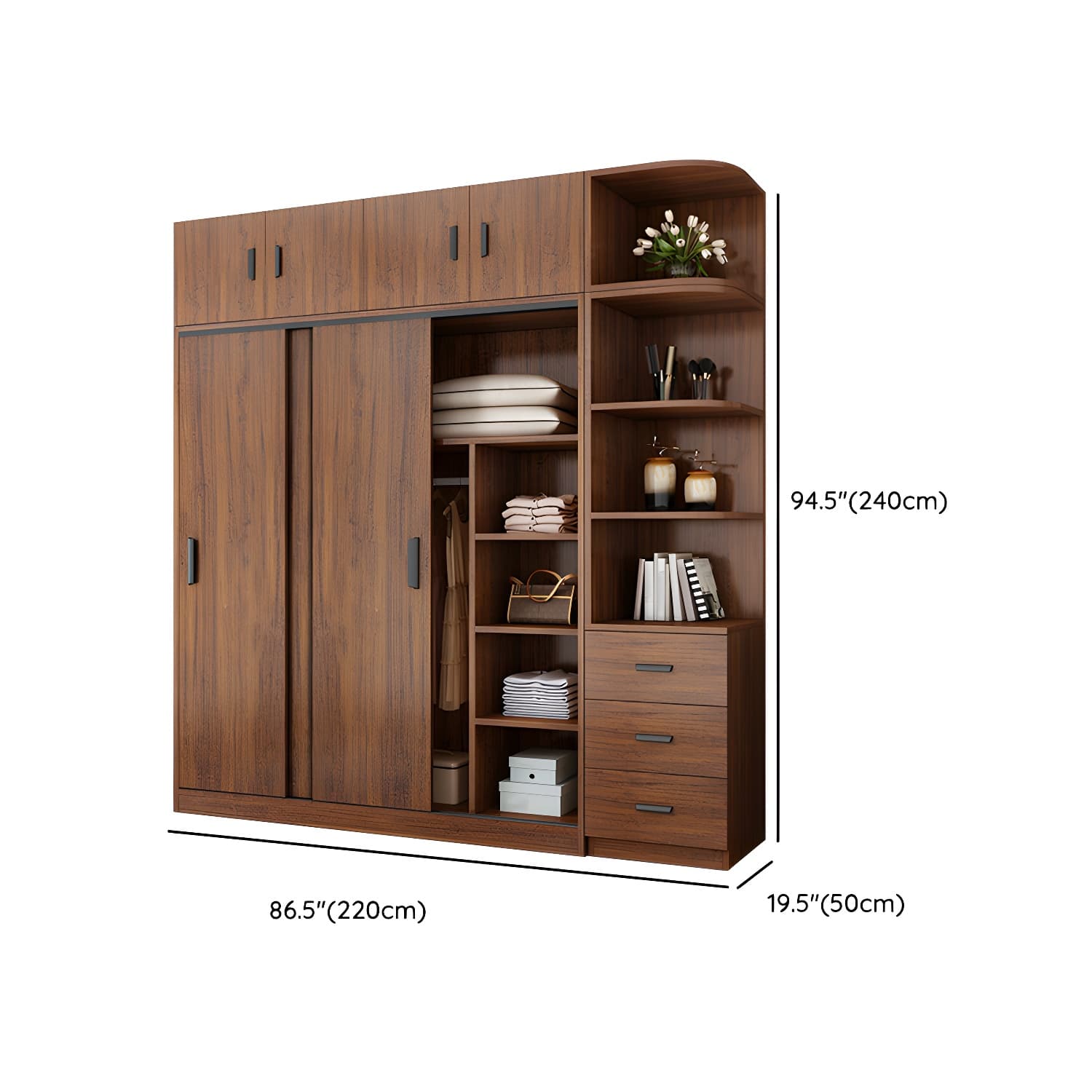 Contemporary Brown Wood Wardrobe Armoire with Clothing Rod & Shelves thumbnail 31