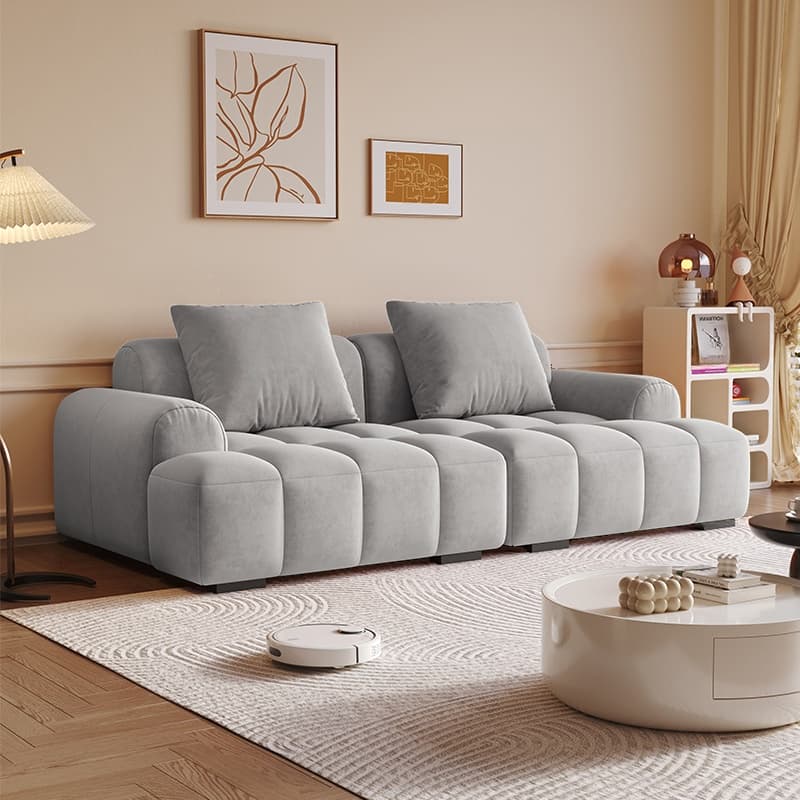 Modern Solid Color Tear Resistant Standard Sofa in Light Gray/Ivory/Citrus Color with 4-seater/Seats 5/3-seater and 2 Pillows thumbnail 2
