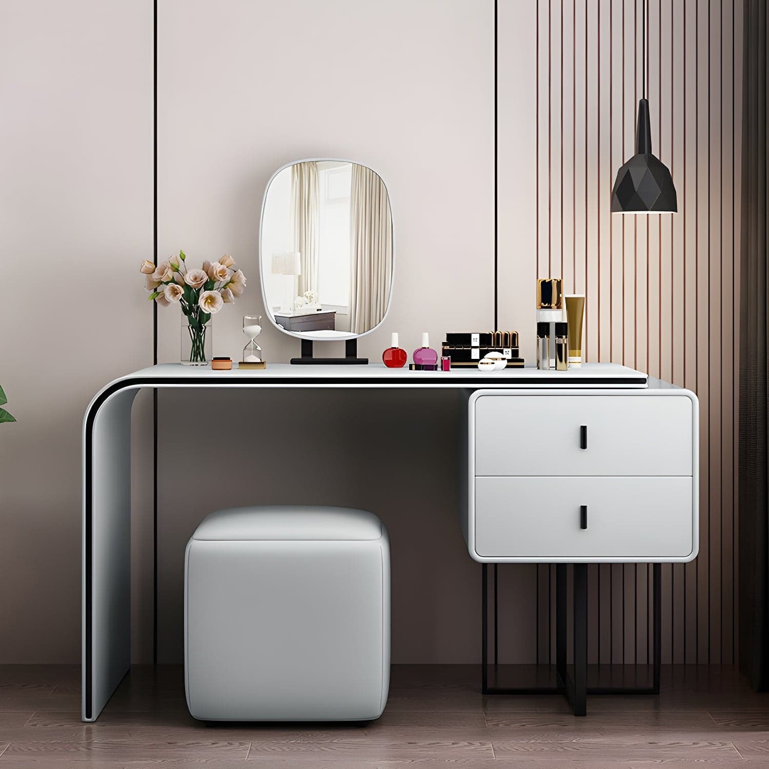 Glam Style 2-Drawer Solid Color Dressing Table Mirror Make-up Vanity thumbnail 5