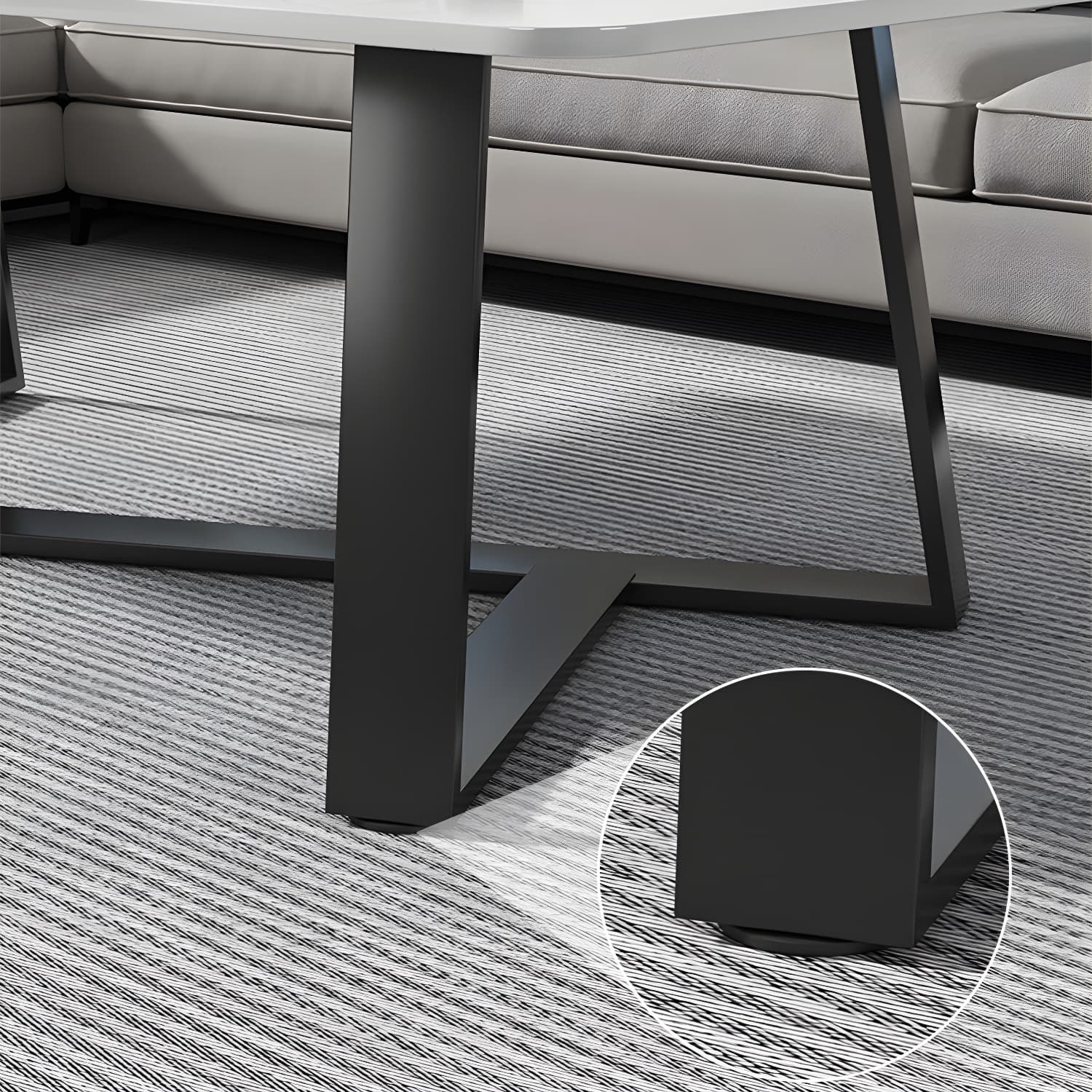 Modern Rectangle Coffee or End Table Stone and Steel Coffee Table with Cross Legs thumbnail 10