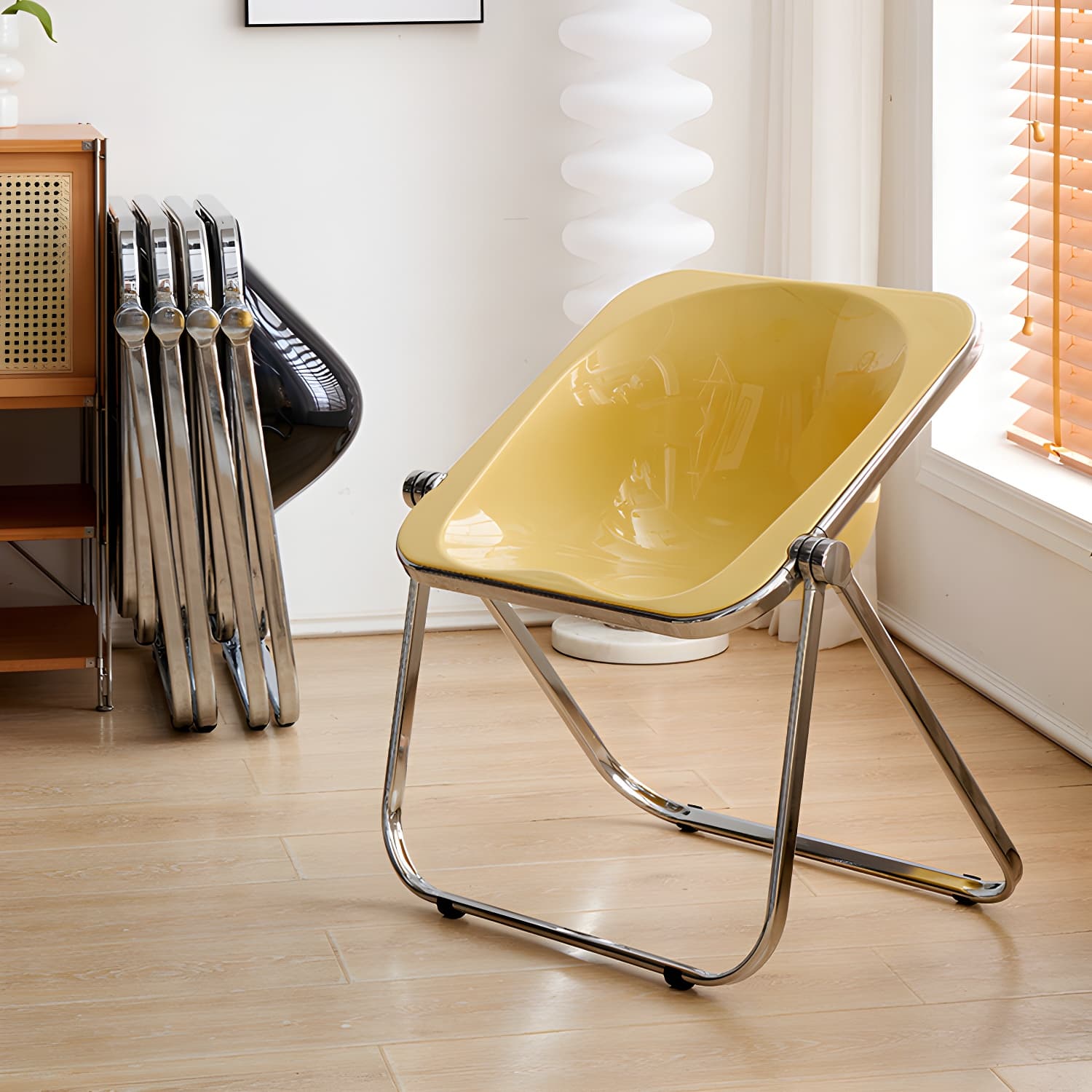 Modern Collapsible Side Chair with Low Back and Foldable Design in Plastic & Acrylic thumbnail 8