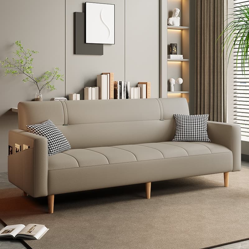 Trendy Scratch-immune Convertible Sofa in Light Gray/Light Blue/Olive Green with Arm, 4-seater/2 People/Seats 3, Receptacle Storage, and 2 Pillows thumbnail 5