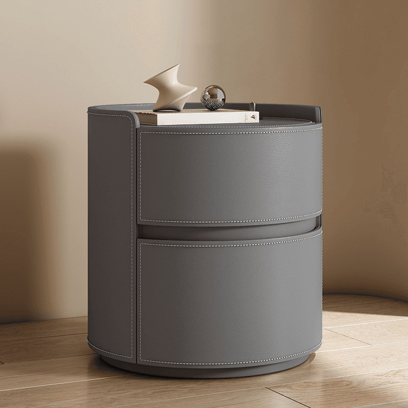 Modern Simple Style Vinyl Leather Nightstand With Drawer Storage, 2 Drawers thumbnail 5
