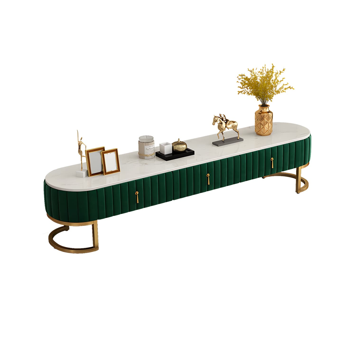 Glam Marble TV Media Stand 16" W Enclosed Storage TV Stand Console with Drawers thumbnail 5