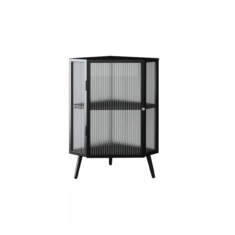 Contemporary Corner Utility Cabinet with 1 Cabinet, Iron Countertop, Glass Door, Pull Knobs, and Black/White/Off White Top thumbnail 1
