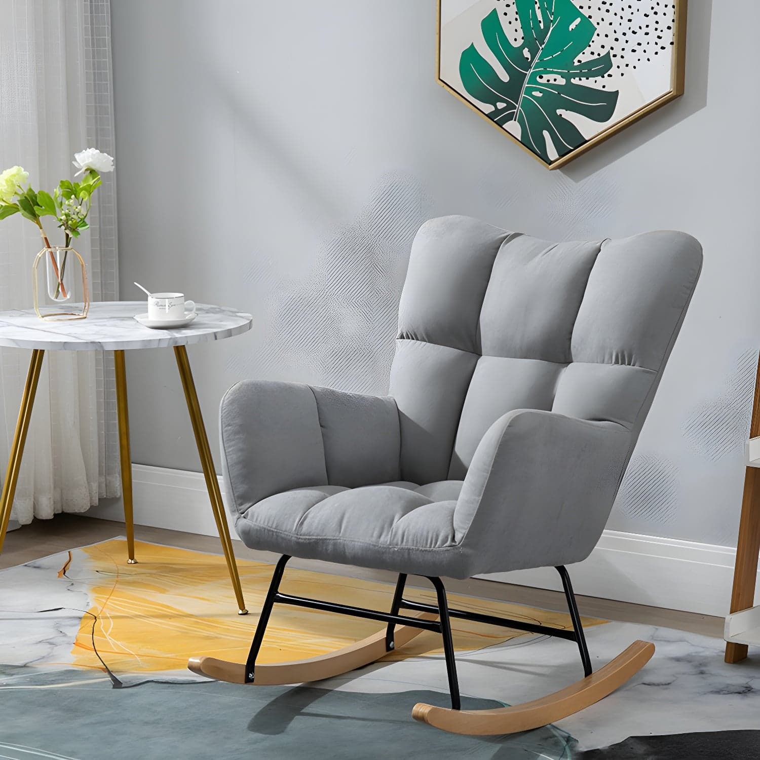 Modern Upholstered Rocking Chair Wingback Rocker Chair for Living Room thumbnail 7