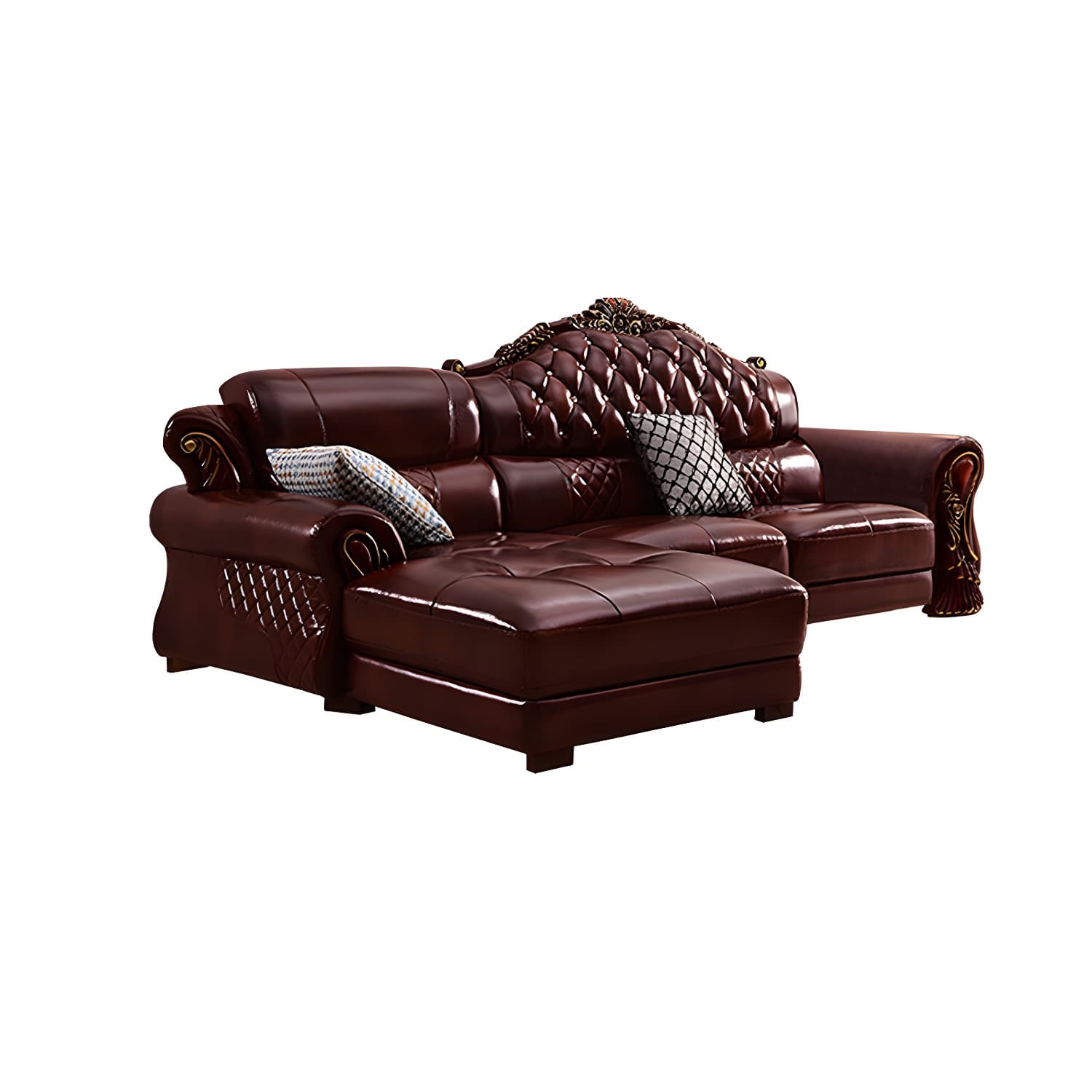Genuine Leather Rolled Arm Sectional 36.22"High Camel Back Sofa, Dark Brown thumbnail 8