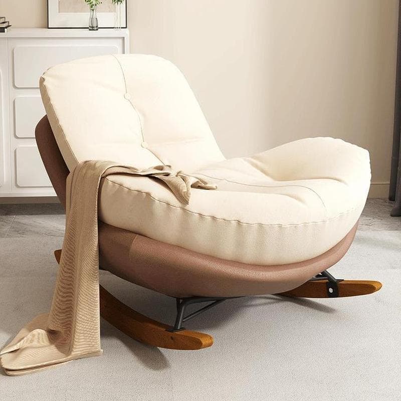 Cotton Upholstered Indoor Rocking Chair with Solid Wood Legs, Compact Design for Small Spaces thumbnail 9