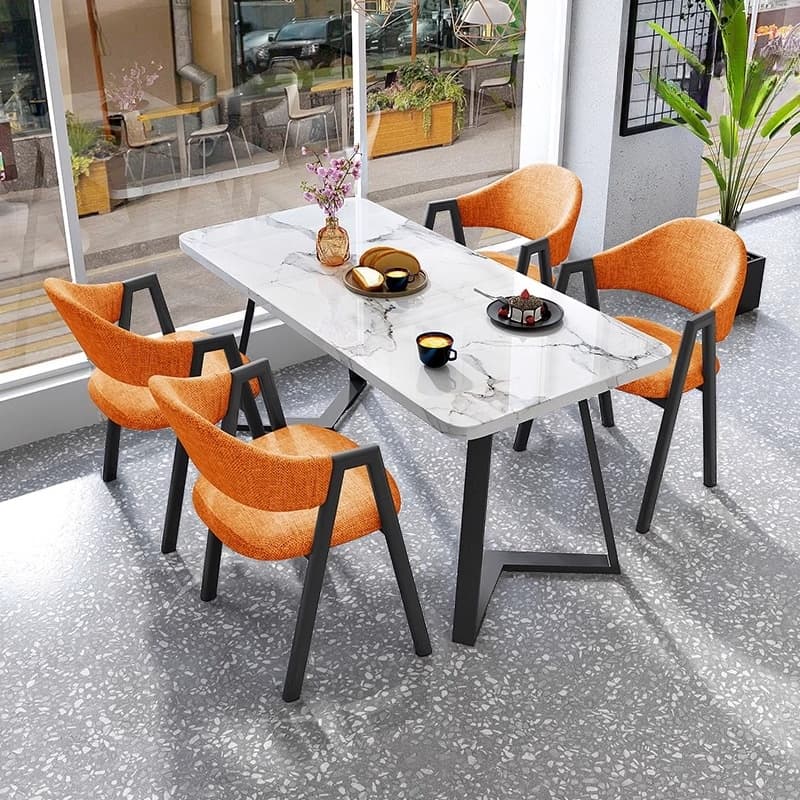 Dining Table Set with Sleighing Slate Top and Padded Chair with Back and Armrest, 5-piece in White thumbnail 6