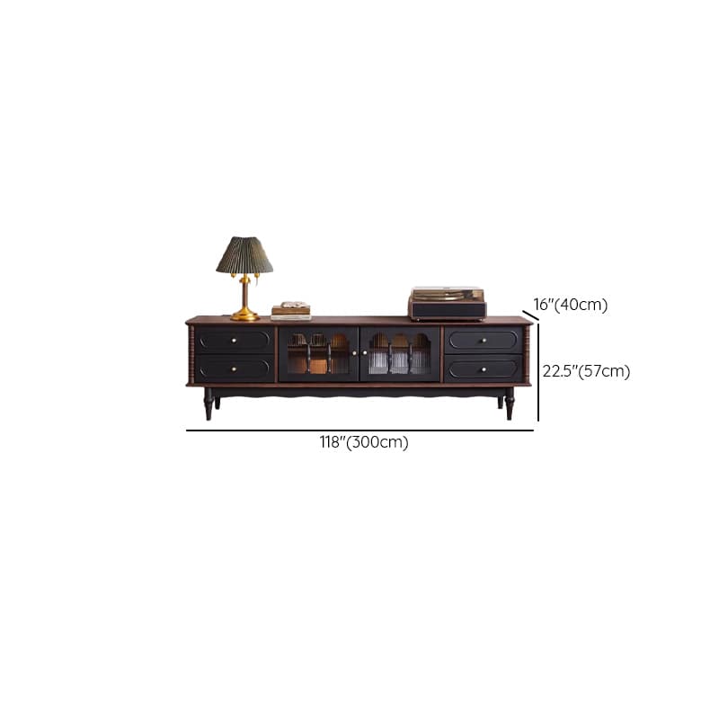 Pecan Art Deco Natural Wood TV Stand with 4 Drawers, Locker, Cable Management, and Adjustable Shelving thumbnail 13
