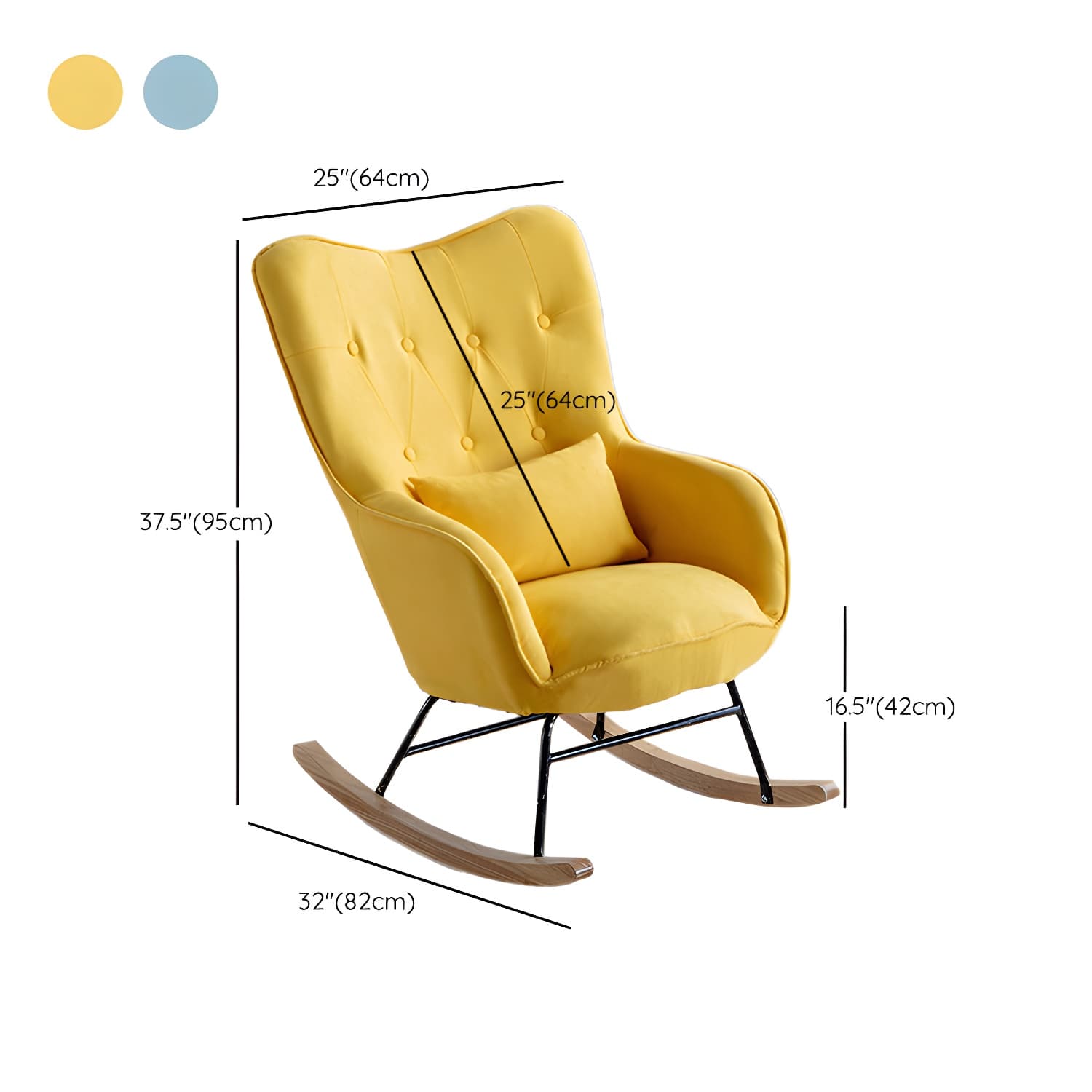 Stylish Modern Upholstered Rocking Chair with Natural Wood Legs and Tufted Back Cushion thumbnail 21