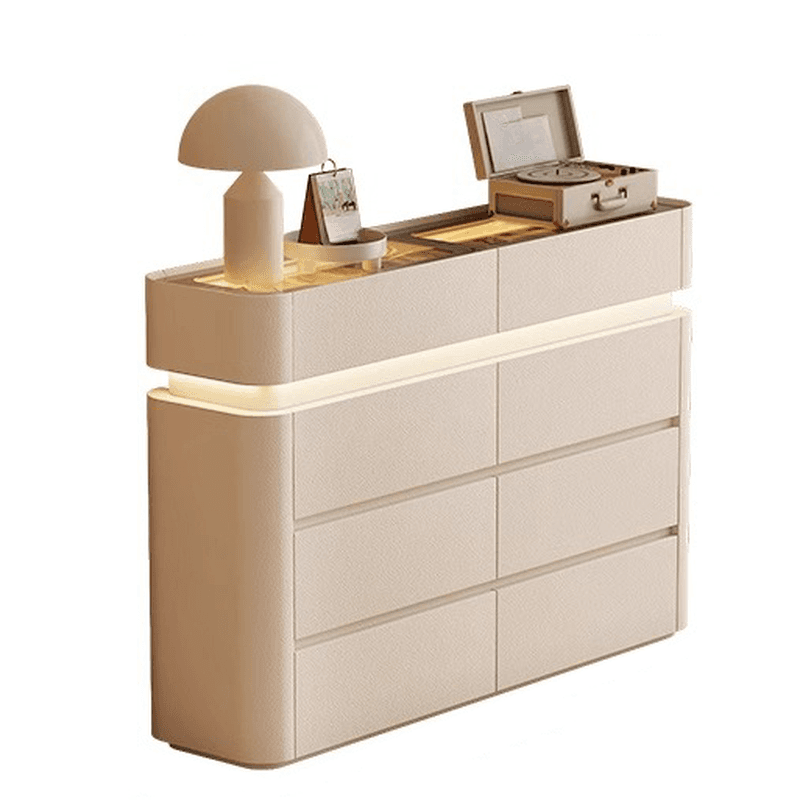 Simplistic Hardwood Double Dresser with 8 Horizontal Drawers and LED Lights
