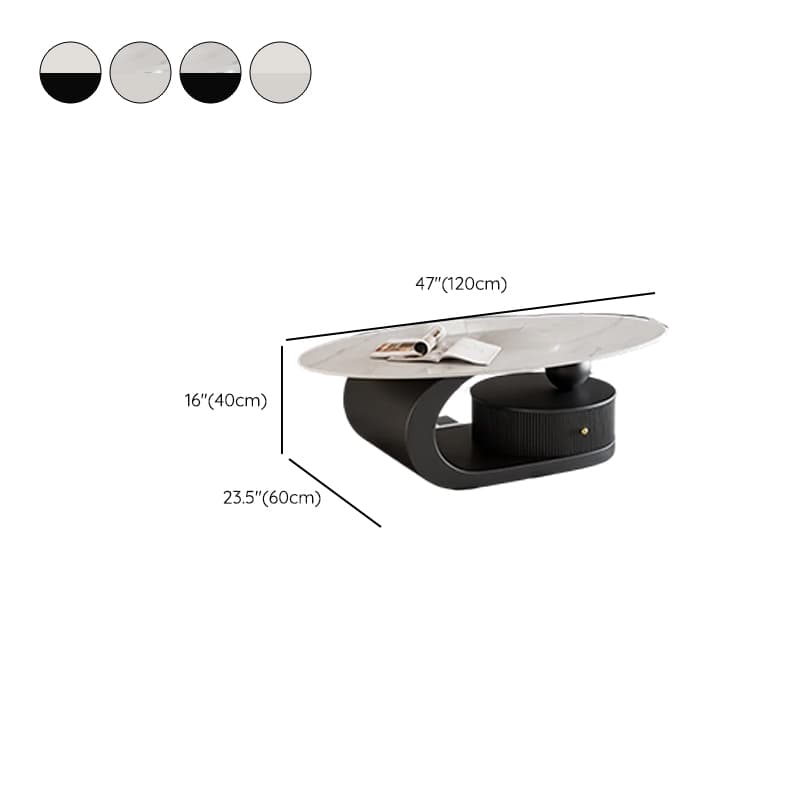 Modern Farmhouse Bunching/Single Coffee Table with Chalk Oval Slate Top, Plinth Base, and 1 Drawer thumbnail 10