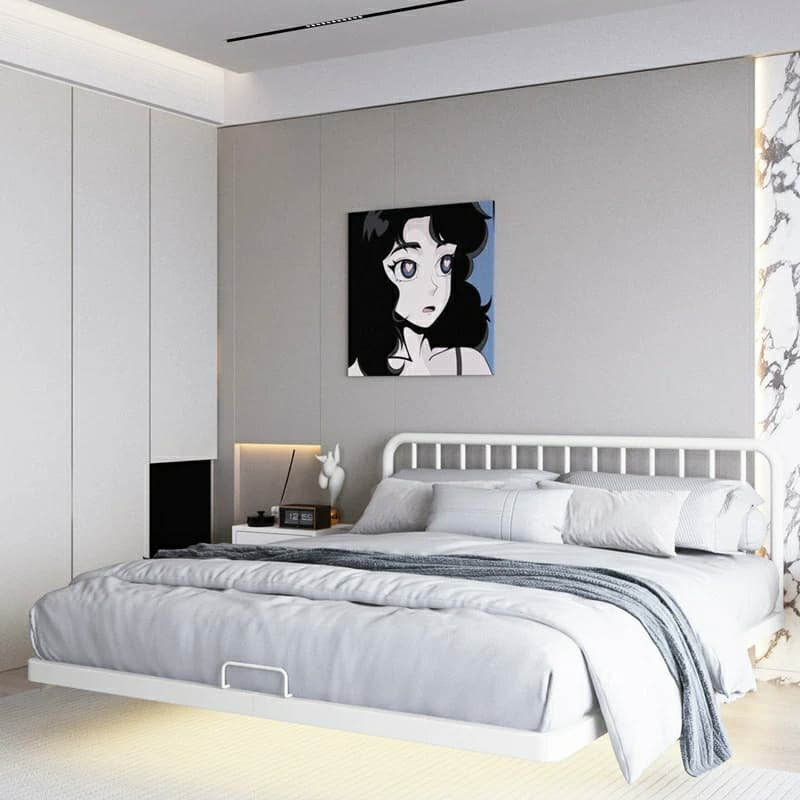 Modern Iron Open-Frame Bed with Solid Color, Metal Slats, and Legs Included thumbnail 11