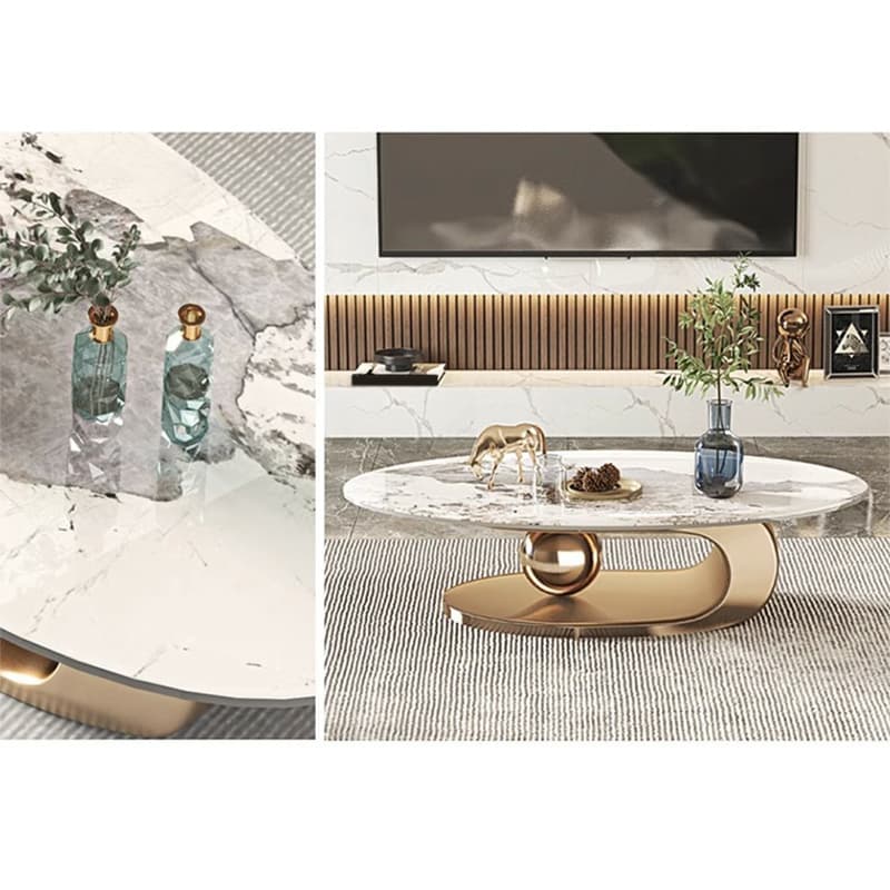 Luxurious Abstract Base Coffee Table with Elliptic Scratch-Resistant Stone Top thumbnail 9